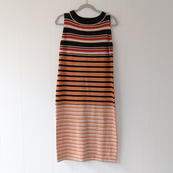 MARNI UNIQLO Brown Merino Wool Blend Striped Sleeveless Knit Midi Dress, size M - Picture 1 of 7